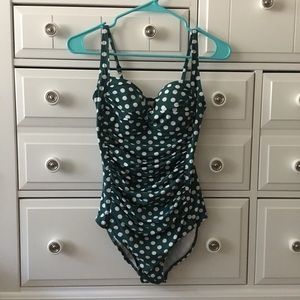 “Moontide” Green & White Polka Dot One-Piece